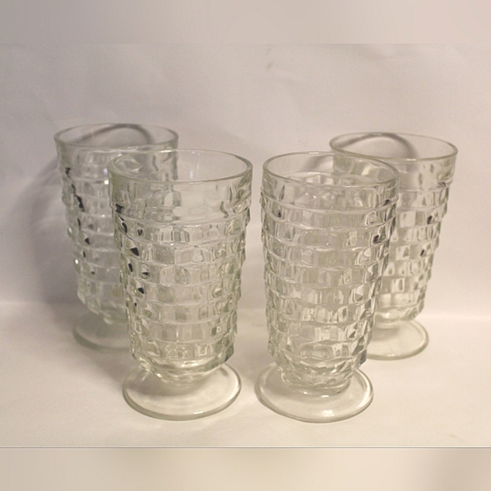 2 Fostoria clear tumblers& 2 indiana glass Whitehall cubist ice tea tumblers